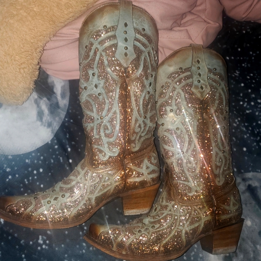 Corral glitter inlaid leather cowboy boots size 9 women's